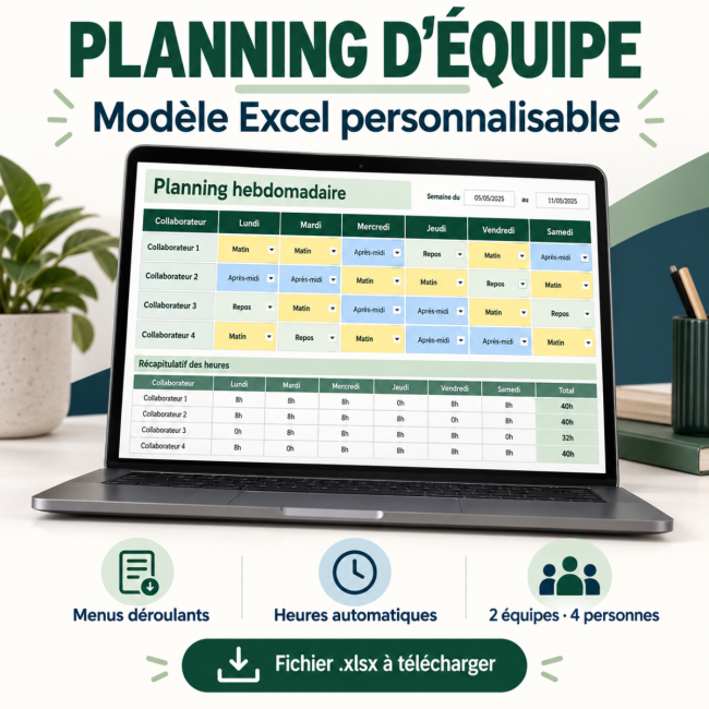 Planning hebdomadaire Excel – Gestion des équipes